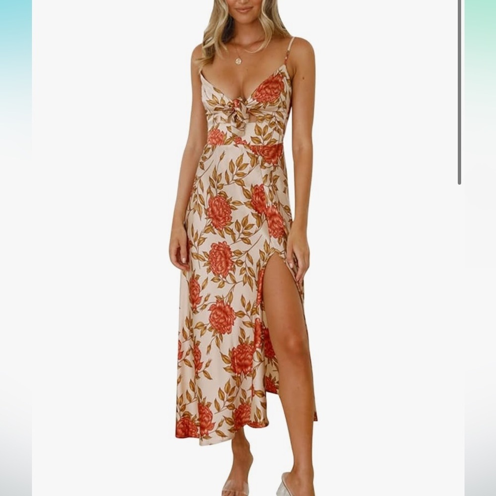 Amazon Tie Front Open Back Floral Slit Beach Dress - Picture 8 of 8